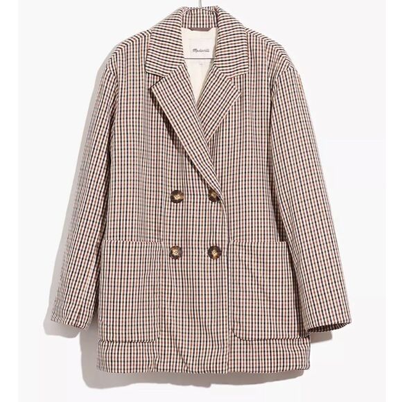 MADEWELL Padded Shoulder Blazer in houndstooth/plaid. - Picture 4 of 4